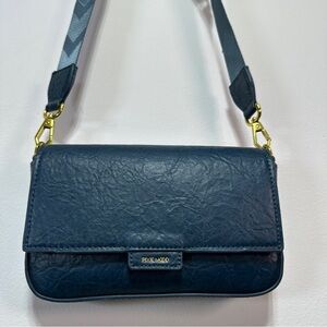 Pixie Mood Larissa Mini Crossbody Bag Blue Vegan Leather Flap Convertible Strap